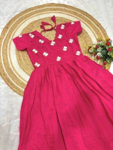 Robe une pièce en pur coton à manches fantaisie pour femmes robe de soirée de mariage en soie Style Salwar pour adultes indiens - Product Image 2