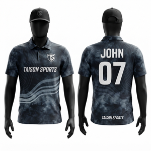 Camiseta de Disc Golf para Hombre, 180 GSM, Poliéster Interlock Premium, Secado Rápido, Transpirable, Diseño de Ondas Negro y Gris, Sublimación Personalizada - Product Image 1