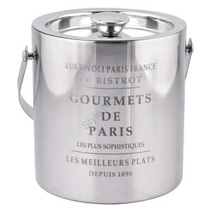 Seau à glace lourd à double paroi en acier inoxydable de GOURMETS DE PARIS, de couleur argent, avec un design classique et élégant - Product Image 1