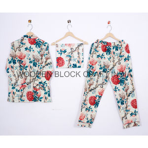 Floral Anokhi Print Indian Cotton <b>Pyjamas</b> Women's Beautiful Beachwear Pj Set Hand Block Printed Nightdress Best Quality <b>Summer</b> - Product Image 4