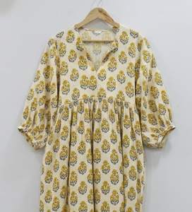 Nuevo Vestido Maxi Tradicional Indio con Cuello en V, Manga 3/4, Cintura Natural, 100% Algodón Transpirable y Ecológico, Estampado Floral - Product Image 6