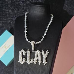 Collar con Colgante de Nombre Gótico de Plata 925 Chapado en Oro con Diamantes de Moissanita VVS de Estilo Popular para Hombre, Colgante Iced Out a Bajo Precio - Product Image 3