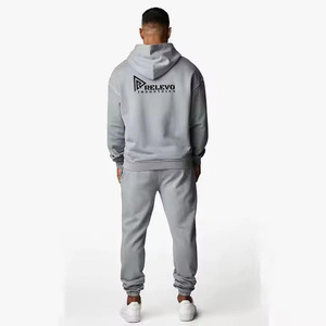 Ensemble de survêtement décontracté pour homme en coton 100% gris pour l'hiver, léger, pour le jogging et la course à pied, motif uni, survêtement écologique - Product Image 5