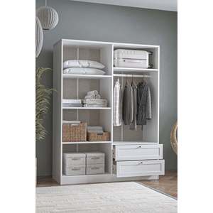 Armoire moderne Terra à 4 portes et 2 tiroirs, écologique, autoportante, avec 5 étagères, grande armoire de rangement pour chambre à coucher, armoire en bois - Product Image 4