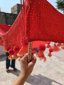 Elegant Red Sequins Bridal Chadar With Glitterati Lace, Lightweight Tassel Chadar ,Bollywood Style Canopy For Event - Product Image 3