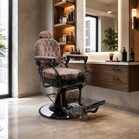 Fauteuil de Barbier Hydraulique Vintage Professionnel en Cuir PU Inclinable pour Salon de Coiffure, Chaise de Coupe de Cheveux Robuste en Bronze