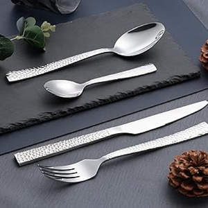Ensemble de couverts en acier inoxydable martelé écologique de 40 pièces couverts pour la maison hôtel restaurant prix de gros de vente de Noël - Product Image 6