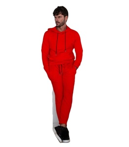 Conjunto Deportivo de Invierno Color Rojo Sólido, 100% Algodón, Grueso, Transpirable, de Secado Rápido, Sudadera con Capucha y Pantalones, 2 Piezas, Trajes Personalizados - Product Image 2