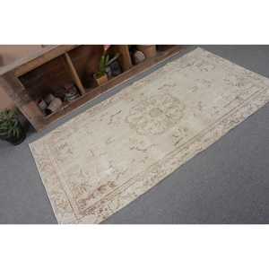 Tapis en laine turque vintage de 3.5x6,7 pieds, tissage plat design patchwork beige et marron avec support en latex pour décorations de salon - Product Image 5