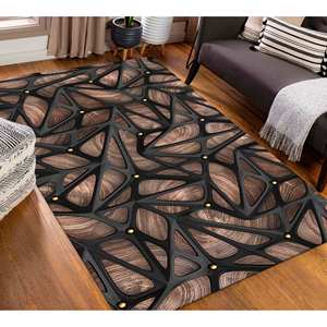 Tapis à effet bois abstrait : effet 3D, accent noir moderne, lavable en machine, tapis doux non tissé - Product Image 3