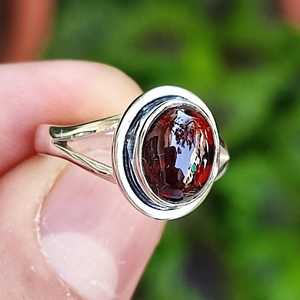 925 Sterling <b>Silver</b> <b>Garnet</b> <b>Ring</b> Handmade Boho Statement Promise Jewelry with Natural Oval Gemstone January Birthstone - Product Image 3