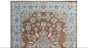 พรมขนสัตว์ถักมือสีทองแดง/สีฟ้าอ่อนคุณภาพดีที่สุดสำหรับห้องนั่งเล่นกำหนดขนาดได้เอง - Product Image 3