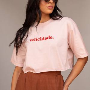 Camiseta con estampado personalizado de patrón sólido para mujer 100% algodón de primera calidad Terry cuello redondo ajuste holgado - Product Image 1