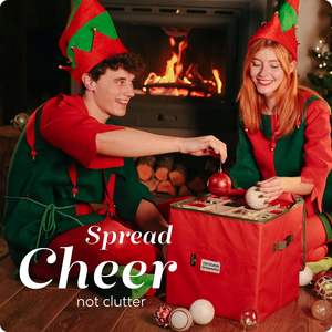 Bolsa de Almacenamiento Multifuncional con Capacidad para 64 Adornos Navideños, Divisores Ajustables, Cierre de Cremallera Superior y Dos Asas para Decoraciones Navideñas - Product Image 6