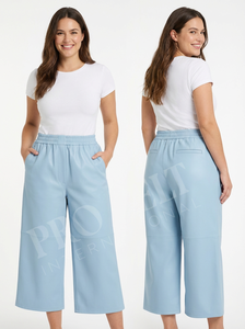 Custom Clothing Leather Cropped <b>Trousers</b> Women Elastic Waist Pocket Fashion Style Wear Everyday Comfort Fit Trend Leather Pants - Product Image 2