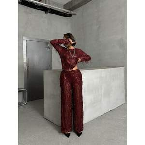 Pantalon de soirée élégant en tulle à sequins pour femme, avec paillettes scintillantes, vente en gros - Product Image 4