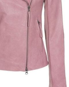 เสื้อแจ็คเก็ตหนังสีชมพูอ่อนประดับหมุดสำหรับผู้หญิง ทรงเข้ารูป ซิปแบบไม่สมมาตร สไตล์นักขี่มอเตอร์ไซค์ แฟชั่นทันสมัย - Product Image 5