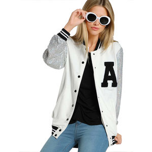 Chaquetas universitarias de alta calidad para mujer, chaquetas de béisbol informales de ajuste Regular con mangas completas lisas para la venta - Product Image 2