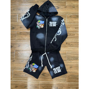 Custom Made <b>Zip</b>-Up Lightweight Men's Casual Two-Piece Hoodie & Shorts Set 100% Cotton Quick Dry - Product Image 1