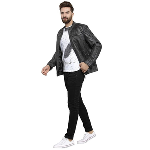 Veste en cuir de haute qualité pour hommes, coupe ajustée, décoration de poche avec col, vêtements d'hiver - Product Image 4