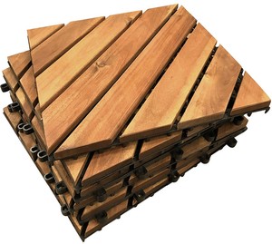Tuiles de terrasse extérieures antidérapantes et imperméables en bois d'acacia DIY avec finition mate et surface huilée, design contemporain - Product Image 1
