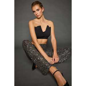 Pantalones Anchos Casuales de Mujer, Tejido Elástico, Cintura Elástica, Transpirables y Arrugados, con Cintura Media y Bolsillos - Product Image 1