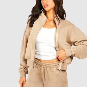 OEM recortada cremallera superior chándal y joggers de pierna ancha mujeres conjunto de dos piezas Fitness gimnasio deportes chándal mujeres 2 piezas conjunto - Product Image 3