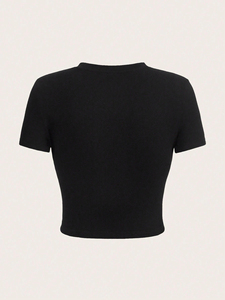 Tops básicos de manga corta con cuello redondo para mujer, camiseta Sexy fina para mujer, Croptop transpirable para discoteca para mujer - Product Image 2