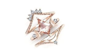 Lune de ma vie en forme de cerf-volant Morganite bague de mariage ensemble classique Antique Art déco bague de fiançailles avec placage de rhodium pour les fêtes - Product Image 3