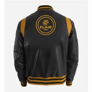 <b>Men's</b> <b>Black</b> Leather Varsity <b>Jacket</b> - Product Image 5