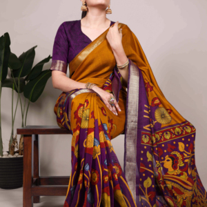 Saree Chanderi traditionnel élégant imprimé avec tissage Zari et chemisier en polyester viscose pour les fournisseurs de saree en vrac - Product Image 1