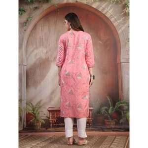 ชุดคุर्ตาผ้าฝ้ายลำลองสำหรับผู้หญิง ดีไซน์หรูหรา ปักลายสีพีช ระบายอากาศได้ดี ความยาวระดับเข่า ออกแบบตามสั่งสำหรับสุภาพสตรีทำงาน - Product Image 6