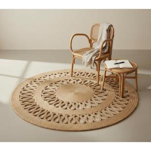 Obtenez les derniers tapis ronds de sol au design moderne, tapis en jute naturel pour le salon, la chambre à coucher, l'entrée, le hall, tapis rond en jute - Product Image 3