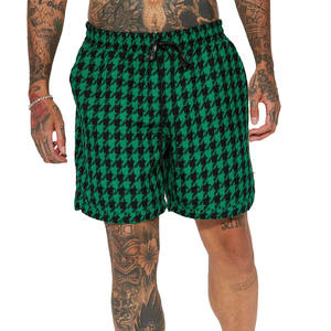 High Quality <b>Men</b> <b>Green</b> Check Printed Sweat <b>Shorts</b> for Sale <b>Men</b> Customized Casual <b>Shorts</b> With Drawstrings in Bulk - Product Image 3