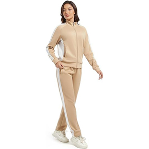 Ensemble assorti pour femmes, veste à fermeture éclair et pantalon à taille élastique, tenue de détente confortable, tissu doux, vêtements décontractés pour la maison - Product Image 2