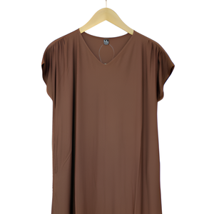 Kayla, vestido Midi de alta calidad con cuello en V para mujer, duradero, cómodo, transpirable, de poliéster, suave, sensación de la mano, patrón sólido, vestido informal - Product Image 2