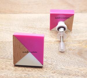 Tirador de gabinete de resina blanca y rosa cuadrado, tirador de cajón decorativo hecho a mano para muebles modernos y decoración del hogar - Product Image 4