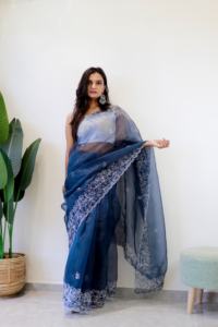 Nouveau 2024 dernière tenue de créateur haute sur demande pur doux Organza soie Saree avec fil à broder travail femme mode exportateur - Product Image 6
