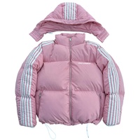 Veste d'hiver rembourrée rose personnalisée OEM avec capuche amovible, bande latérale sur la manche, cordon de serrage, manteau matelassé chaud pour homme