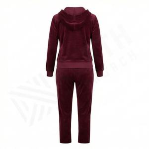 Ensemble de survêtement en velours pour femme avec veste à capuche zippée et poche kangourou, 2 pièces assorties, pantalon confortable, tenue de sport douce, vente en gros - Product Image 2