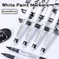 Ensemble de marqueurs acryliques blancs et noirs à base d'eau avec pointe pinceau, type liquide droit, pour la peinture DIY, en plastique