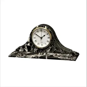 黑色斑马大理石地幔钟，用于家居装饰的玛瑙大理石台钟，金色黑色大理石石钟
