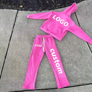 Survêtements unisexe d'hiver de haute qualité pantalons évasés survêtements décontractés en coton ensemble de 2 pièces baggy survêtements pour hommes avec logo personnalisé - Product Image 2