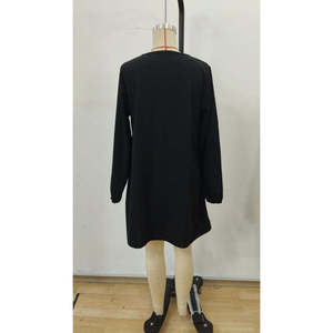 Vestido corto de crepé importado con cuello redondo y manga larga para mujer, 30375 - Product Image 5