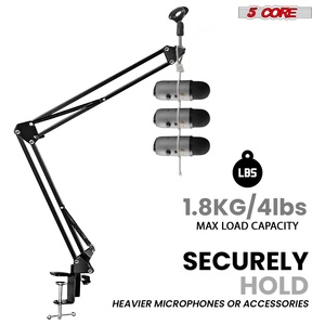 Soporte de micrófono de 5 núcleos con brazo articulado de tijera para escritorio, filtro antipop y amortiguador de 16 pulgadas - Product Image 5