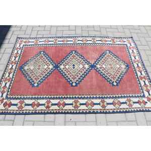 Alfombra Vintage de 3.8x6 pies, Alfombra Turca, Alfombra de Lana Roja Marroquí - Product Image 3