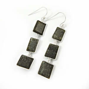 Wholesale Trendy Black Sunstone Hook <b>Earrings</b> From India <b>Long</b> Dangle Drop 925 Silver Plated Chunky Fashion Bohemian Jewelry - Product Image 2