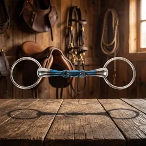 Bocado de Doble Articulación de Acero Inoxidable y Cobre con Boquilla Azul y Anillo Suelto para Montar a Caballo - Product Image 5