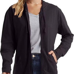 Chaqueta con capucha para mujer Slub Knit Full-Zip Hoodie Textured Cotton Zip-Up T-Shirt Jacket - Product Image 1