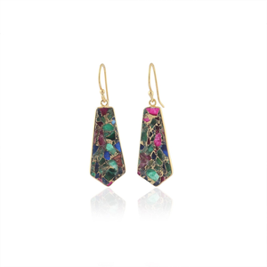 Pendientes de Moda para Mujer, Estilo Mohave, Mezcla de Colores, Cobre, Turquesa, Jade, Gancho, Baño de Oro de 18k, Engaste de Bisel, Pendientes Colgantes - Product Image 1